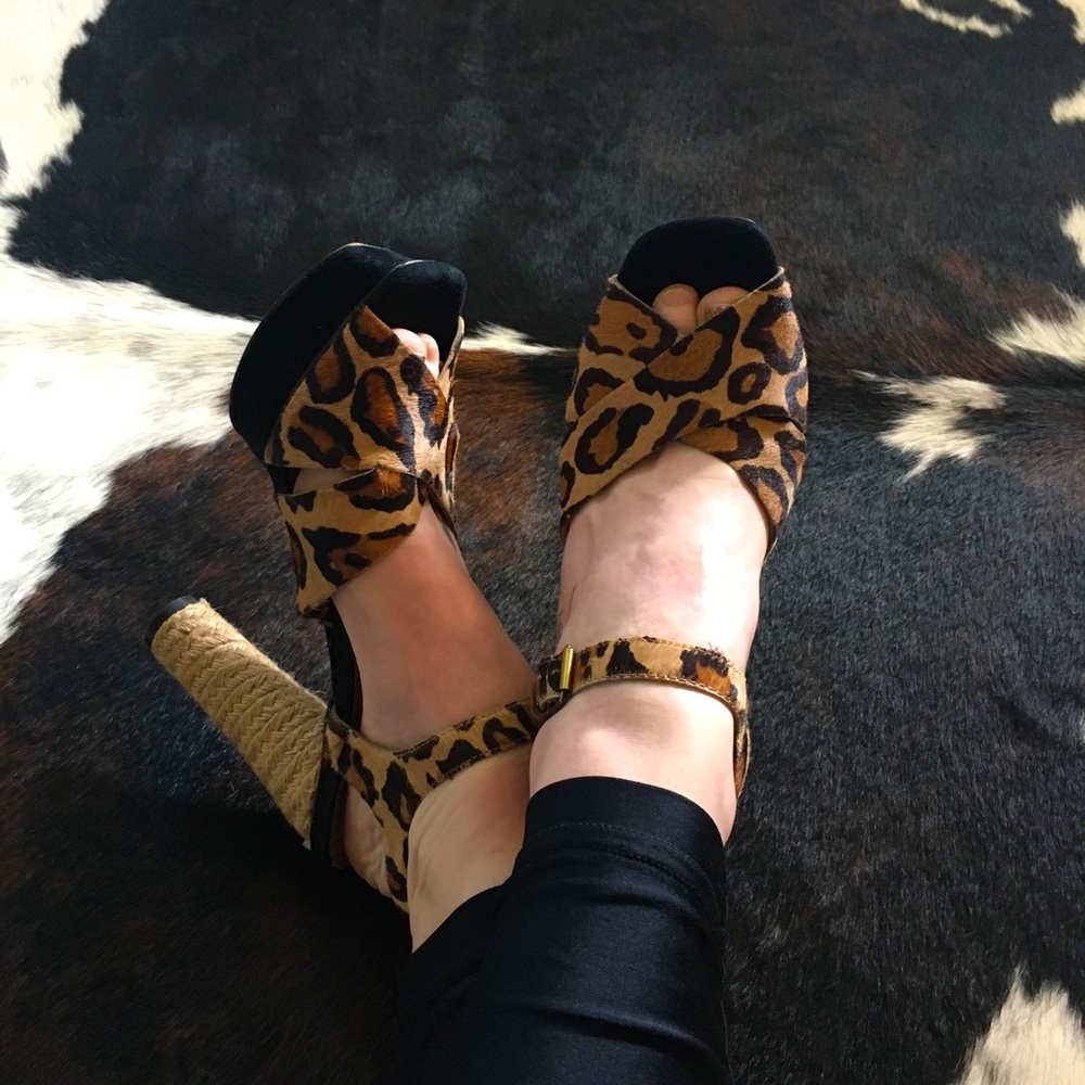Sam Edelman Leopard Print Platform Heels - Brown Black